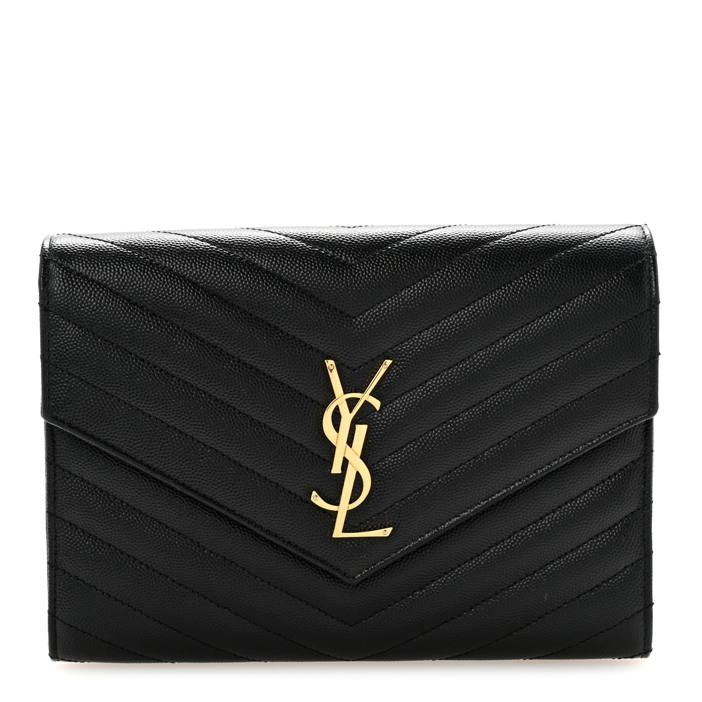 Grain De Poudre Matelasse Chevron Monogram Envelope Clutch Black