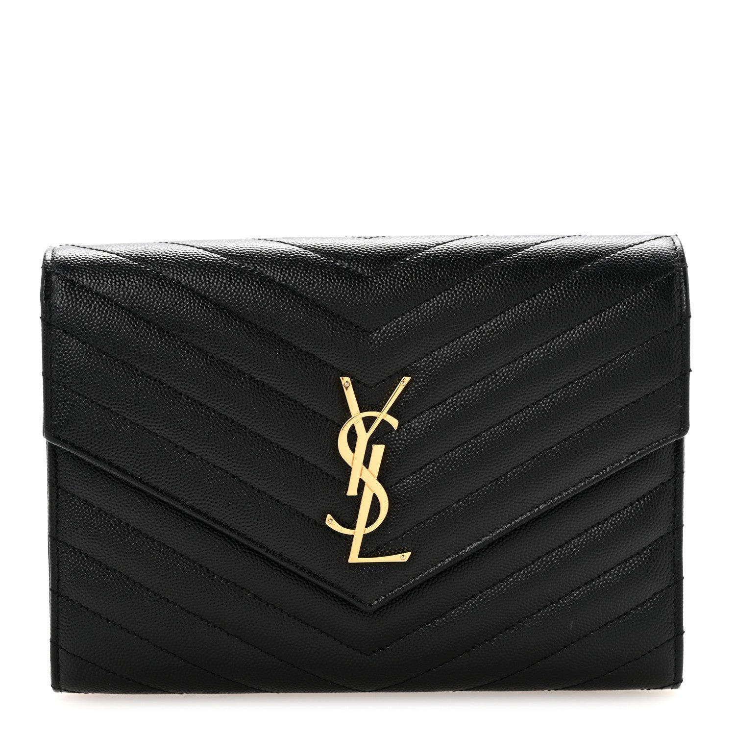 Saint Laurent Grain De Poudre Matelasse Chevron Monogram Envelope Clutch Black 1 of 13