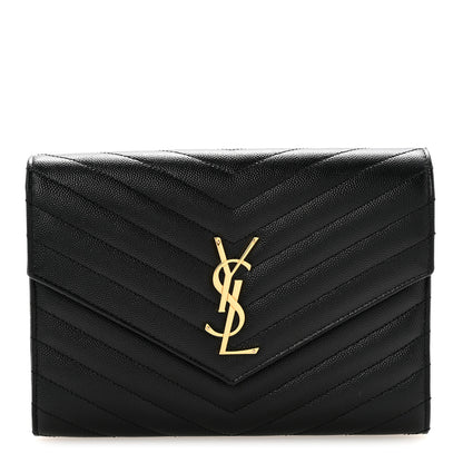 Saint Laurent Grain De Poudre Matelasse Chevron Monogram Envelope Clutch Black 1 of 13