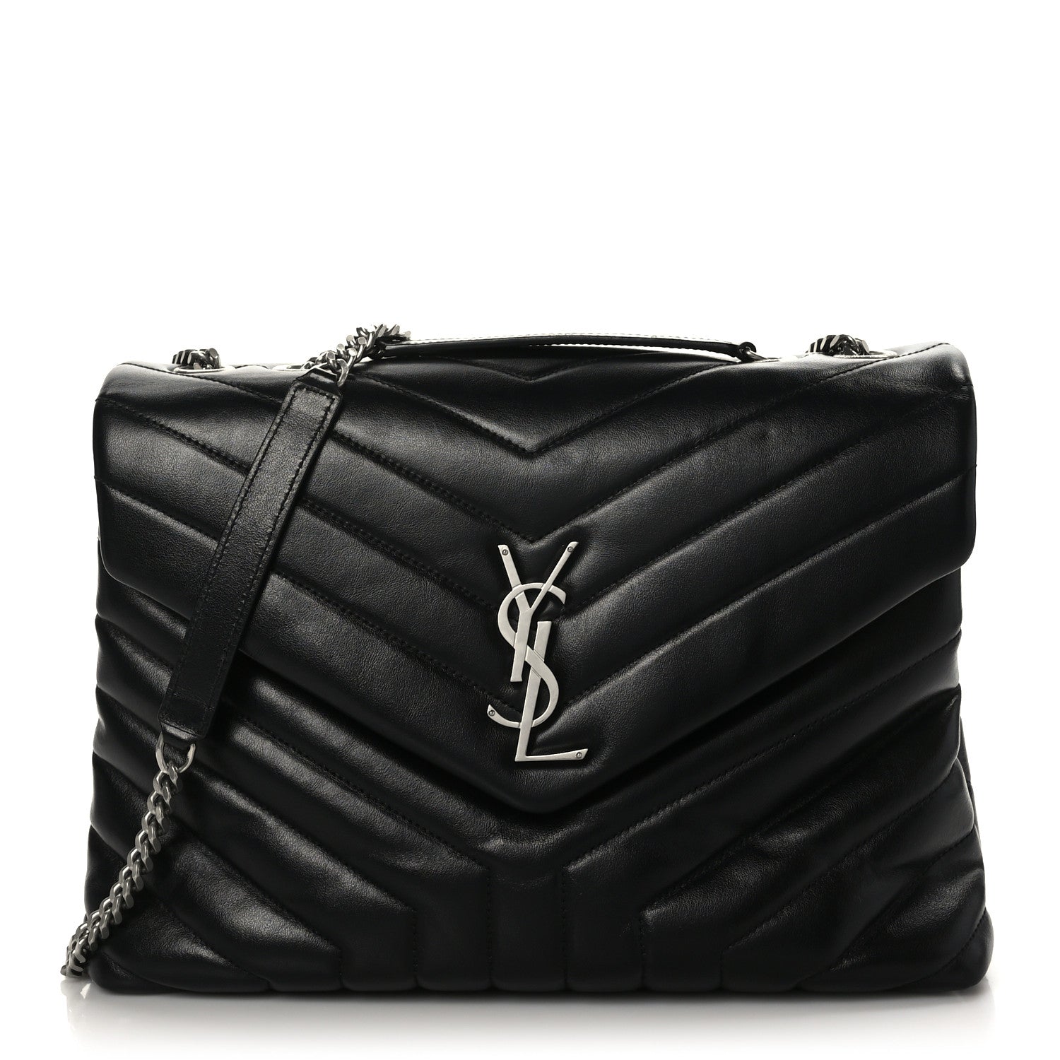 Saint Laurent Calfskin Y Quilted Monogram Medium Loulou Chain Satchel Black 1 of 9