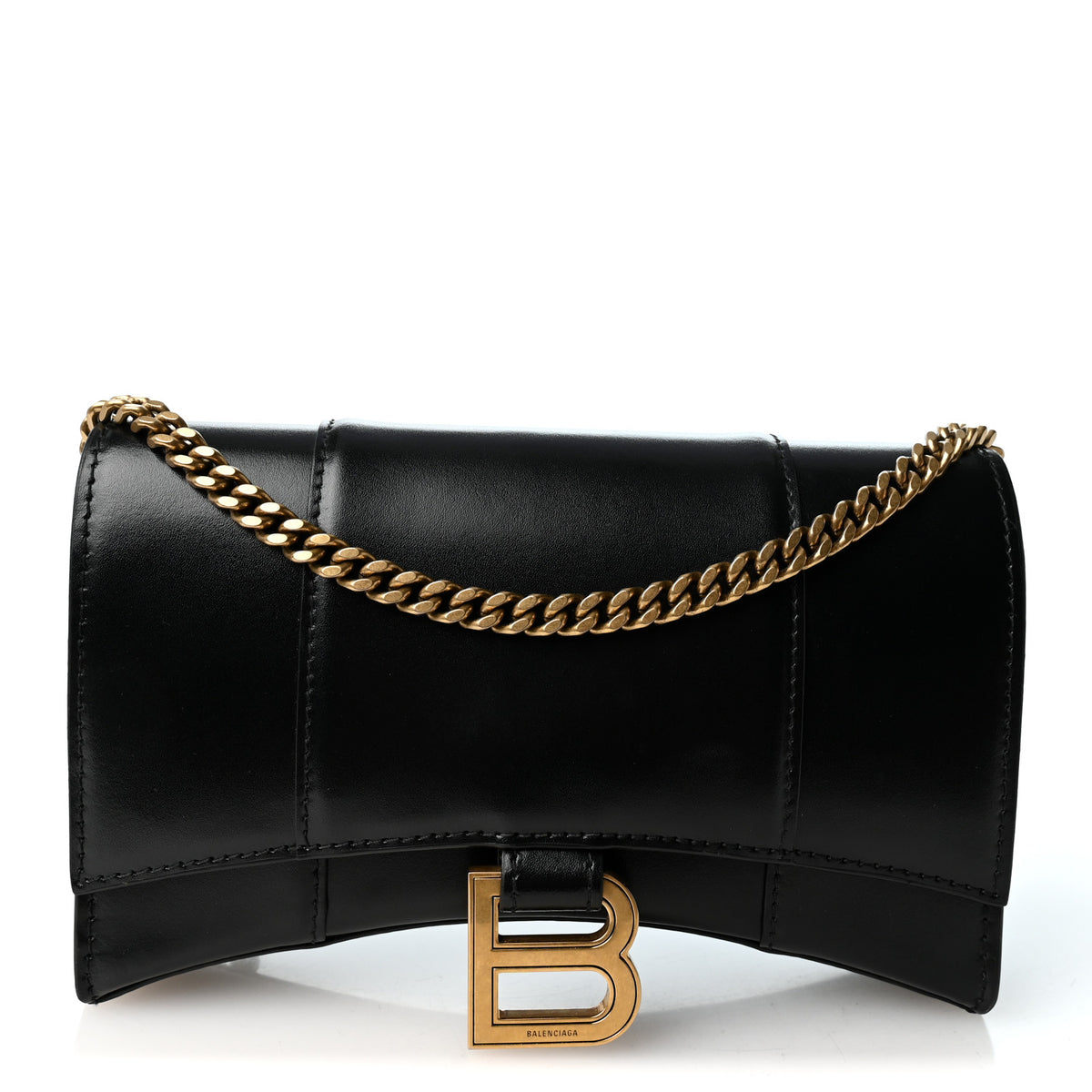 Shiny Box Calfskin Hourglass Chain Bag Black