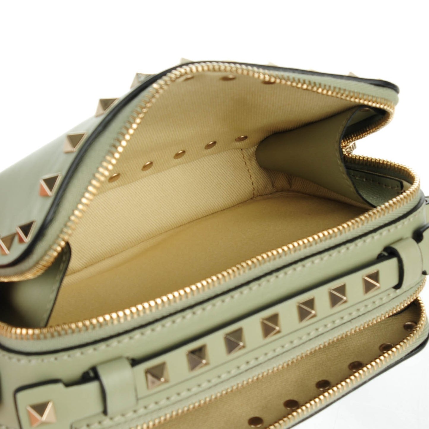 Vitello Rockstud Double Zip Camera Crossbody Water Green