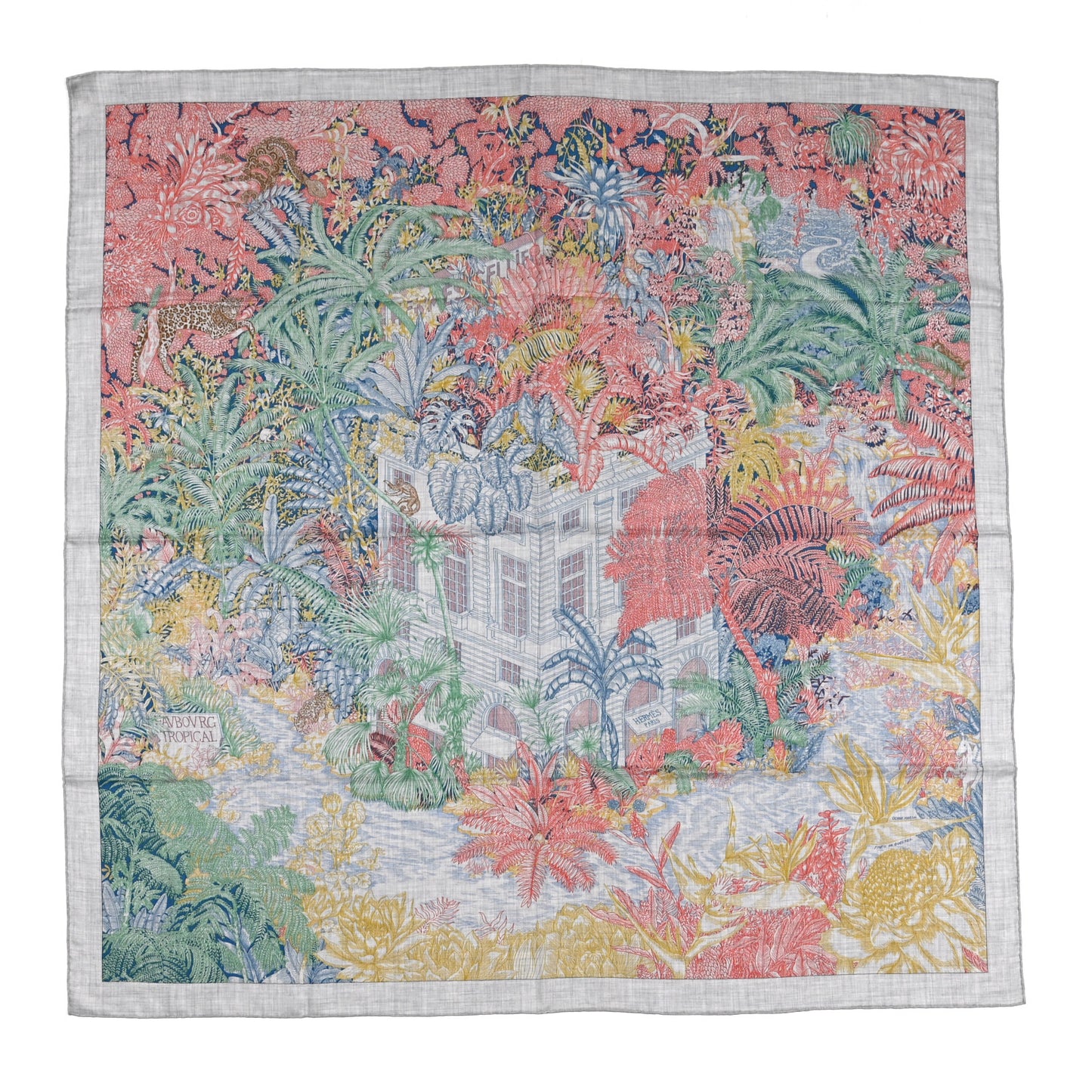 Cashmere Silk Faubourg Tropical Shawl 140 Gris Chine Rose