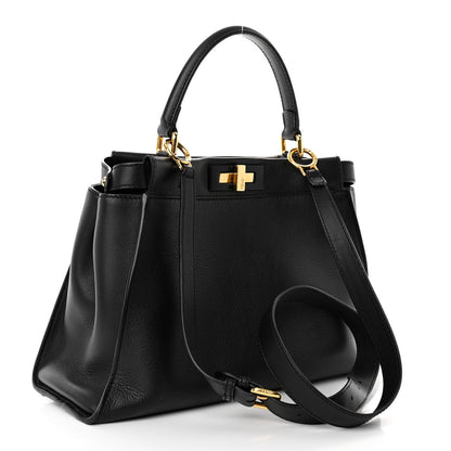 Fendi Vitello Seta Shiny Nappa Medium Peekaboo Iconic Satchel Black 3 of 10
