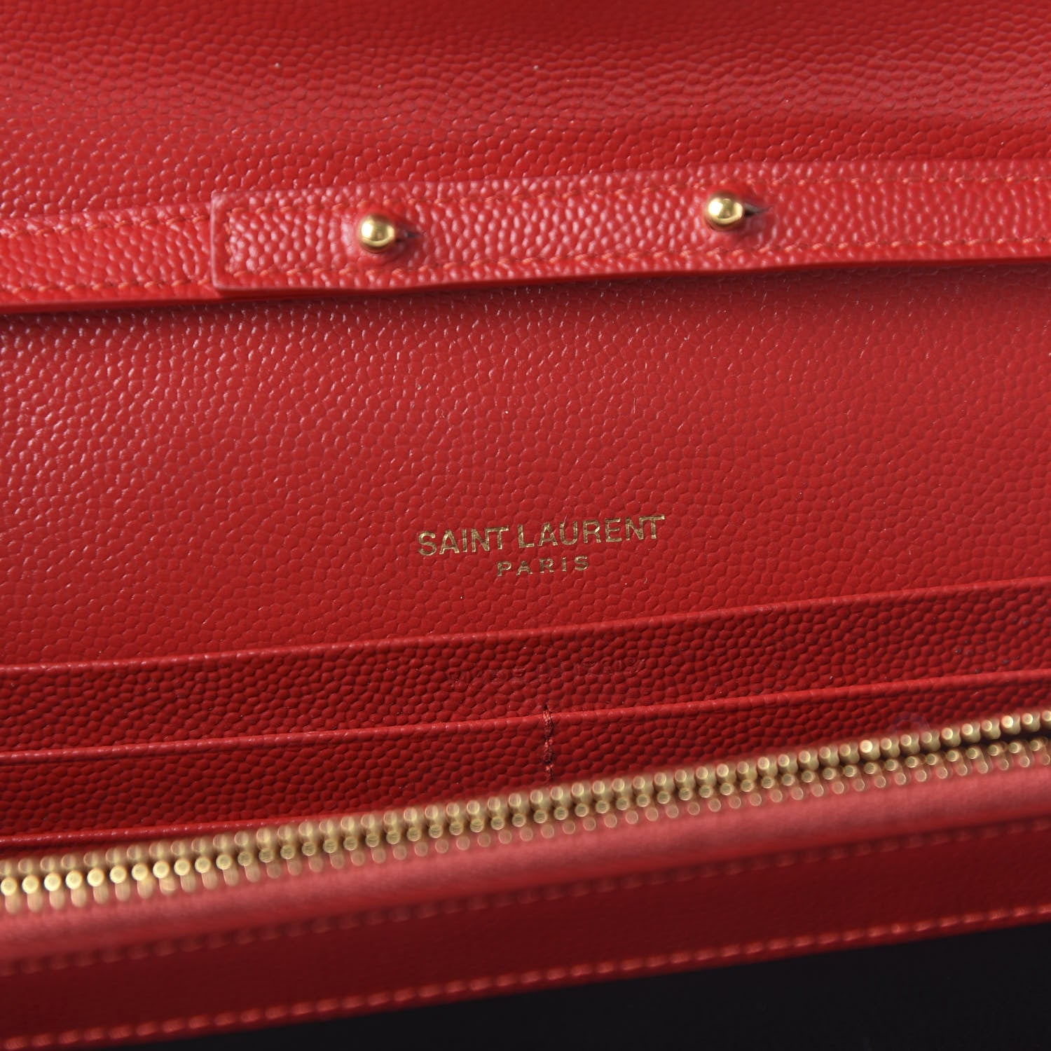 Saint Laurent Grain De Poudre Matelasse Chevron Monogram Chain Wallet Red 8 of 10