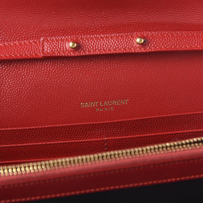 Saint Laurent Grain De Poudre Matelasse Chevron Monogram Chain Wallet Red 8 of 10