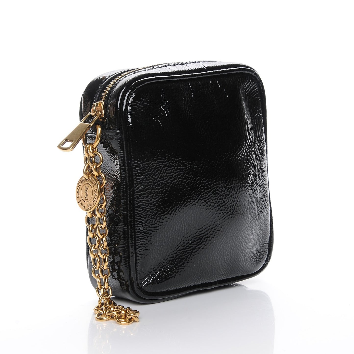 Textured Patent Monogram Mini Wristlet Black