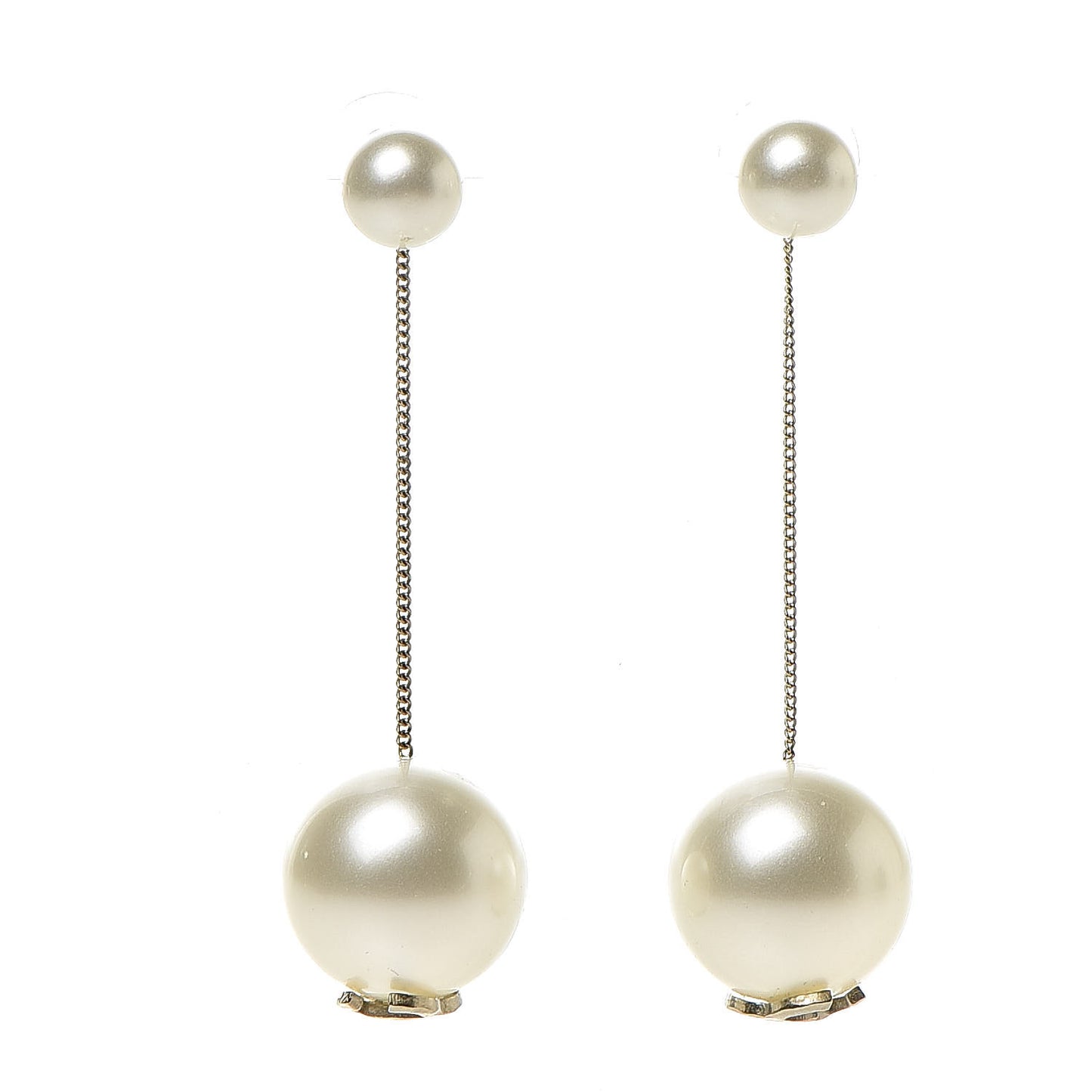 Crystal Pearl CC Drop Earrings Silver Pearly White