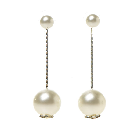 Chanel Crystal Pearl CC Drop Earrings Silver Pearly White 1 of 5