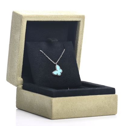 Van Cleef & Arpels 18K White Gold Turquoise Sweet Alhambra Butterfly Pendant Necklace 7 of 7