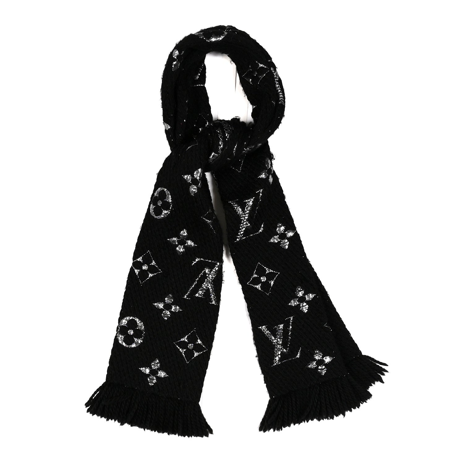 Louis Vuitton Wool Silk Logomania Shine Scarf Black 1 of 4