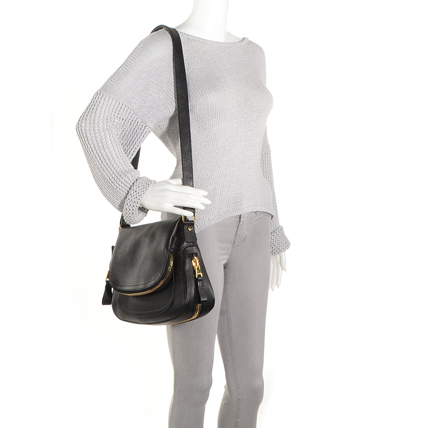 Grained Calfskin Medium Jennifer Crossbody Bag Black
