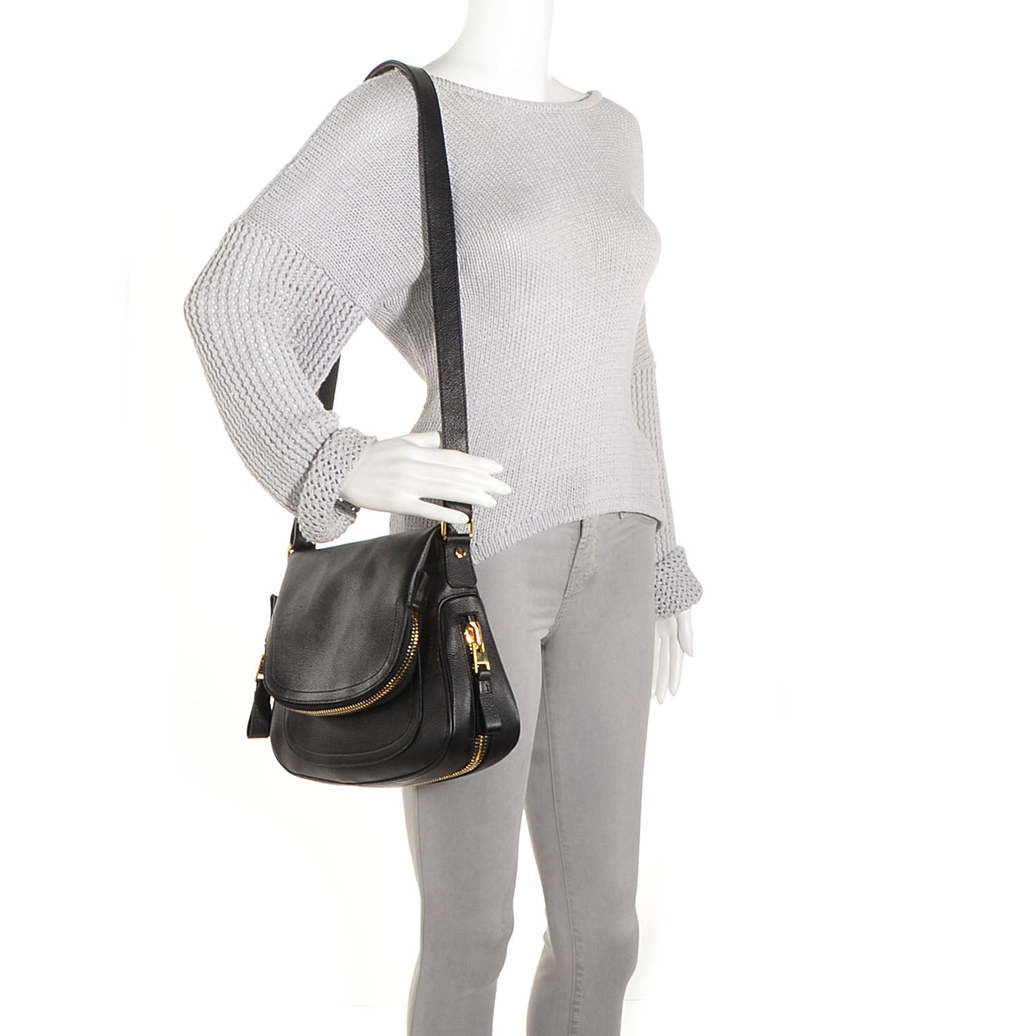 Tom Ford Grained Calfskin Medium Jennifer Crossbody Bag Black 2 of 8