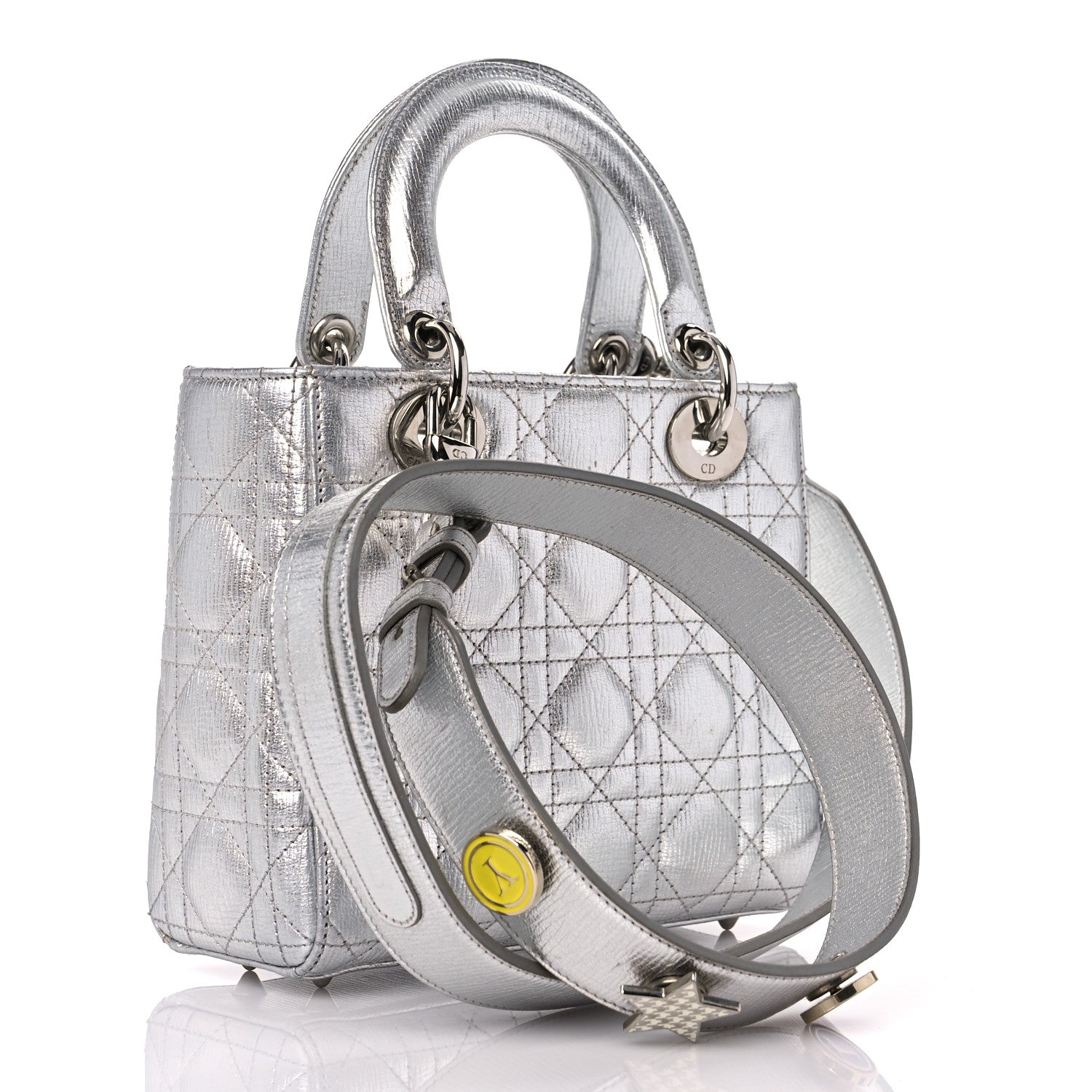 Christian Dior Metallic Grained Calfskin Cannage Small Lucky Badges My Lady Dior Silver 3 of 13