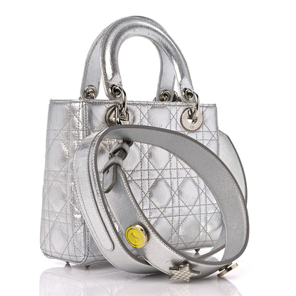 Christian Dior Metallic Grained Calfskin Cannage Small Lucky Badges My Lady Dior Silver 3 of 13