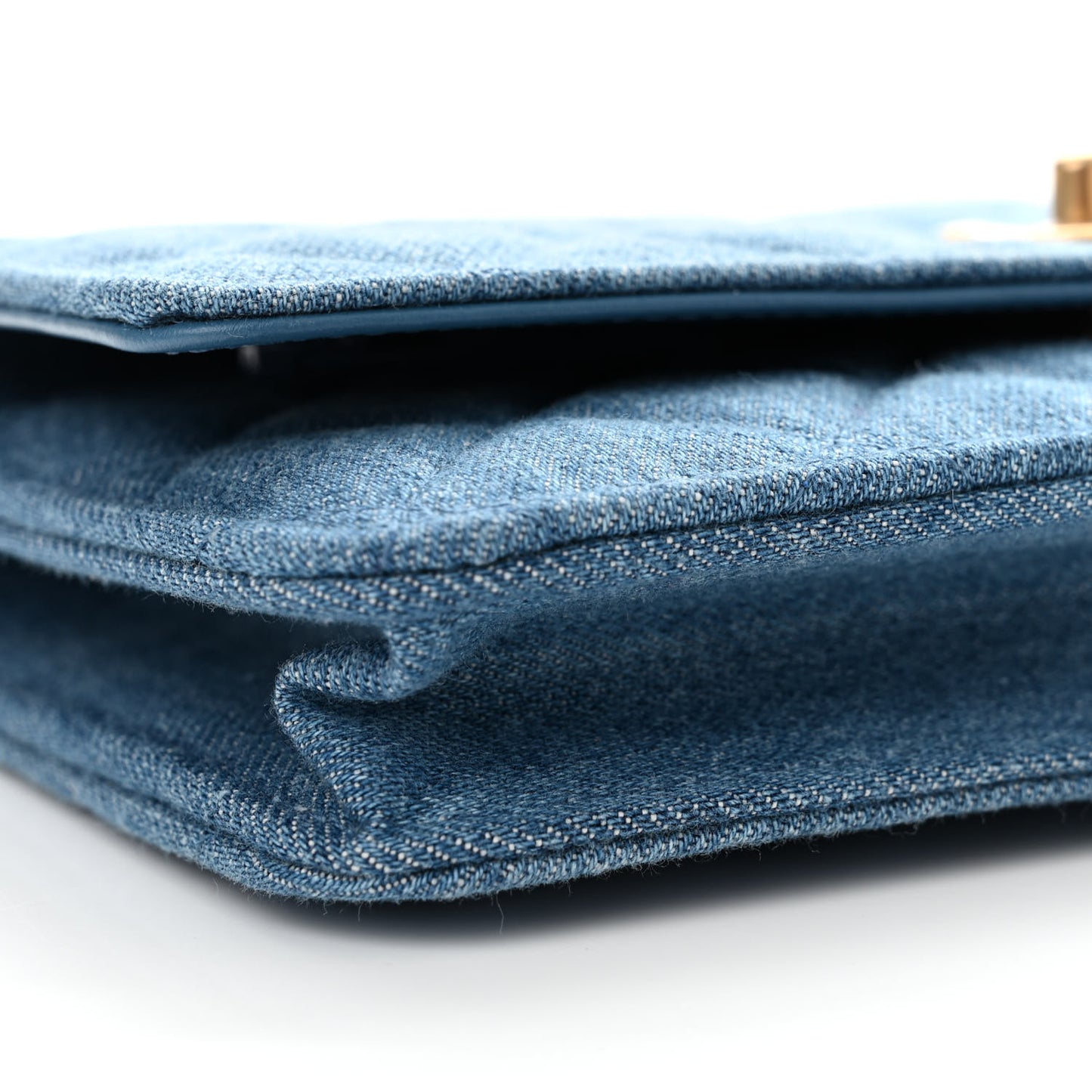 Denim Quilted CC Pearl Crush Wallet on Chain WOC Blue