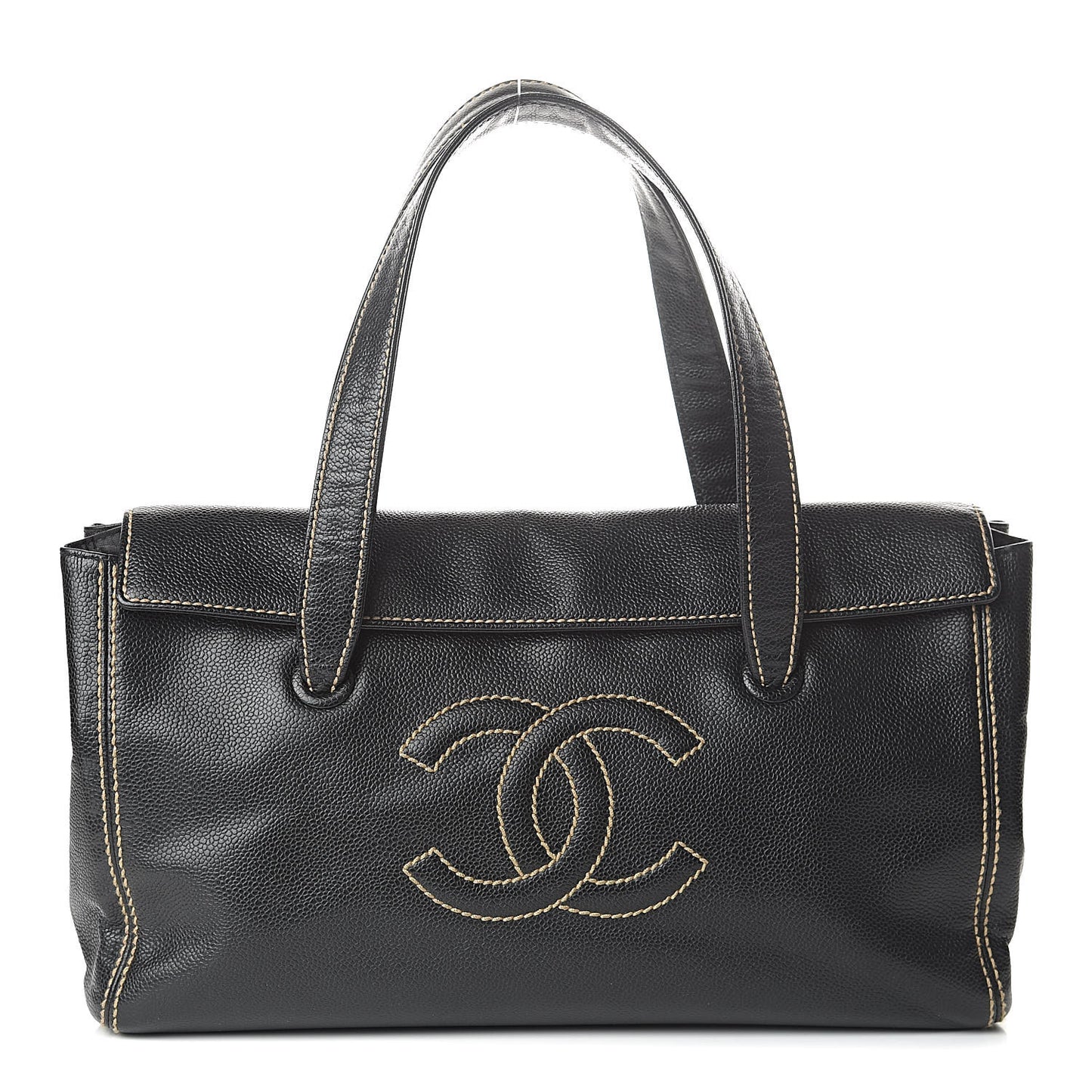 Caviar CC Stitched Flap Shoulder Bag Black