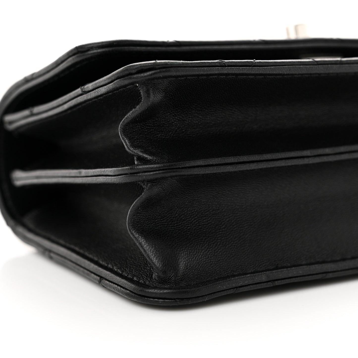 Lambskin Quilted Metal Top Handle Crossbody Flap Black