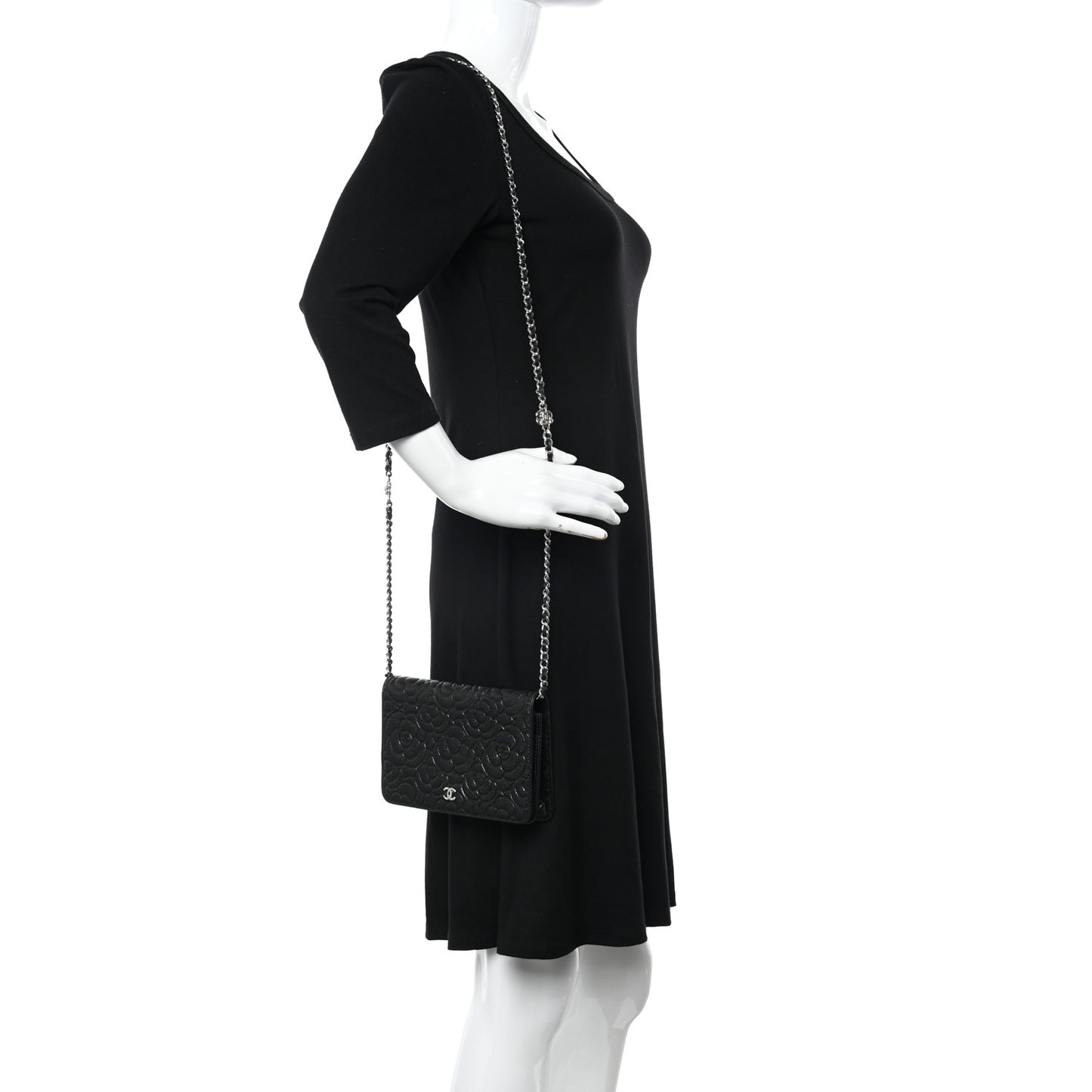 Caviar Camellia Embossed Wallet On Chain WOC Black