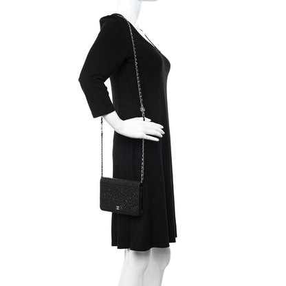 Chanel Caviar Camellia Embossed Wallet On Chain WOC Black 2 of 12