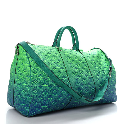 Louis Vuitton Taurillon Illusion Keepall Bandouliere 50 Bleu Vert 2 of 9