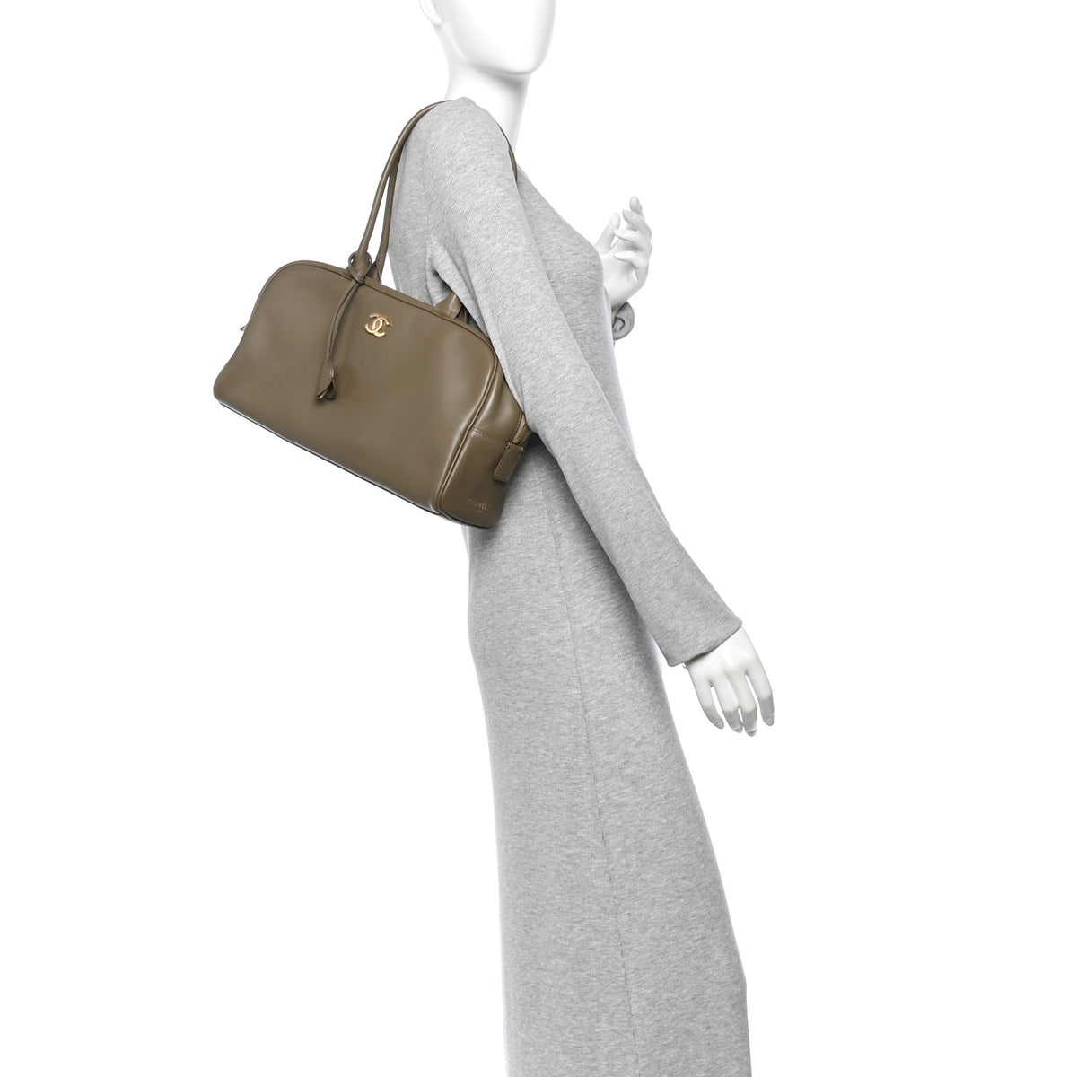 Calfskin Large Perfect Bowling Bag Dark Khaki