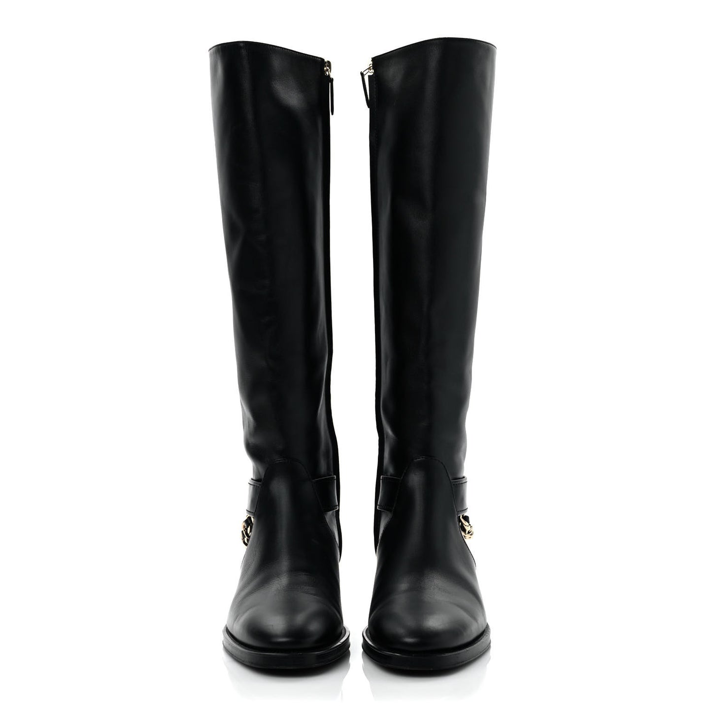 Calfskin Chain High Boots 39 Black