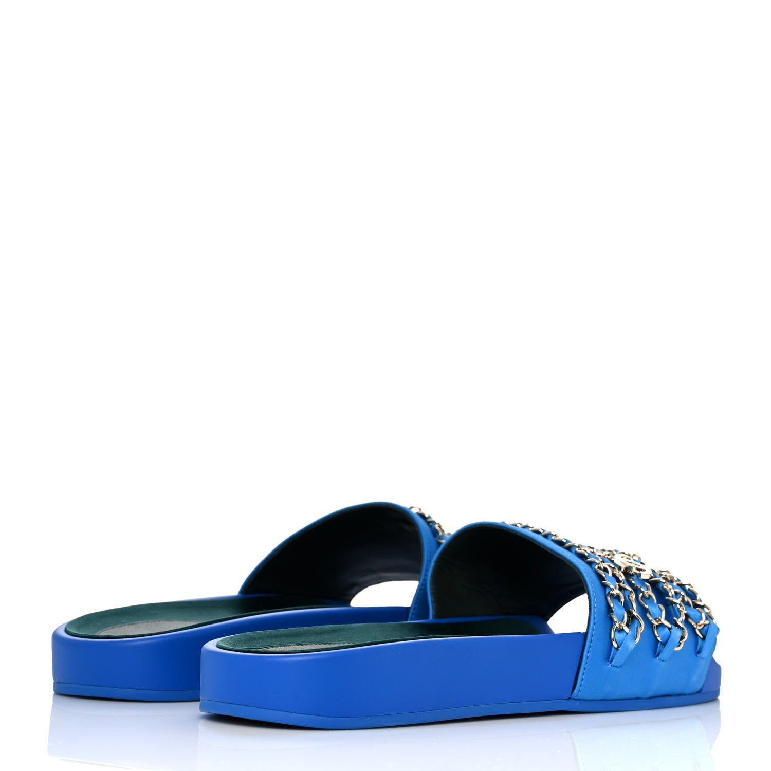 Chanel Satin Chain Flat Sandals 40 Bright Blue 4 of 9