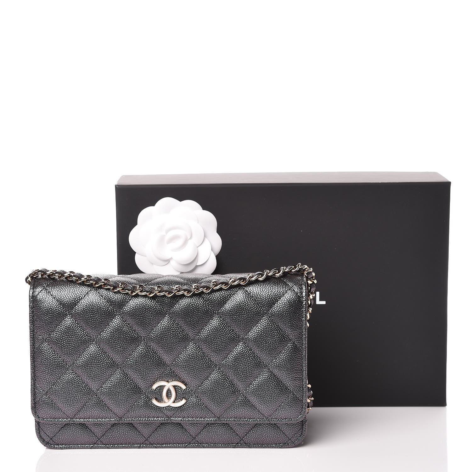 Chanel Iridescent Caviar Quilted Wallet On Chain WOC Black 11 of 11