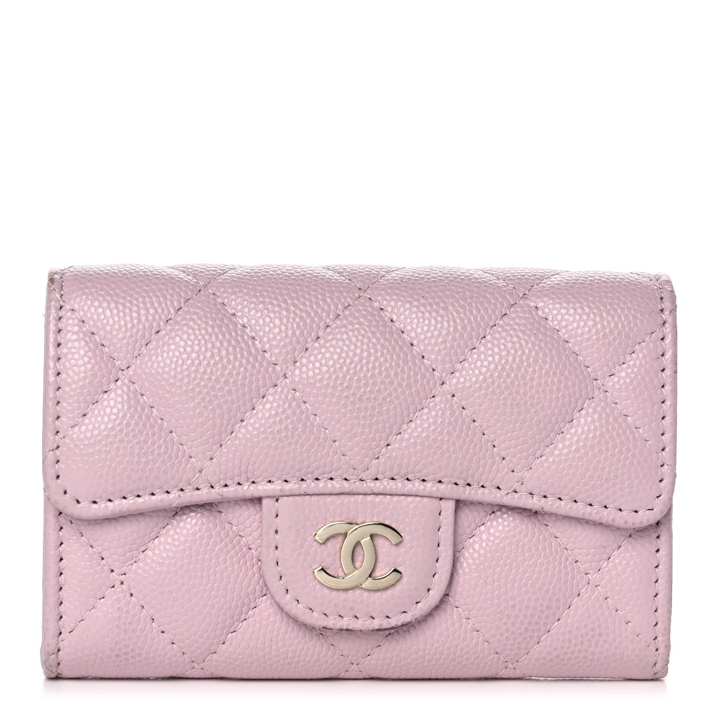 Caviar Quilted Flap Card Holder Wallet Light Pink