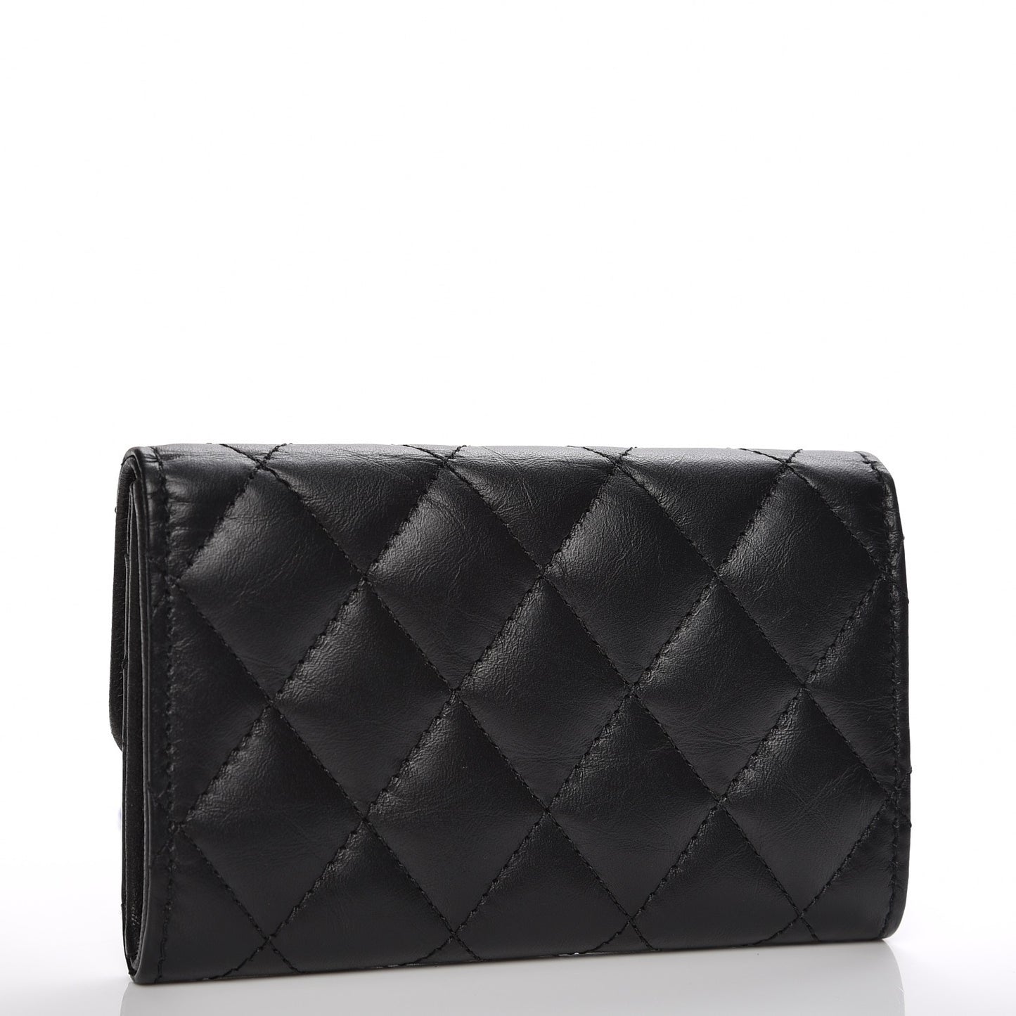 Aged Calfskin Quilted Reissue Flap Card Holder Black