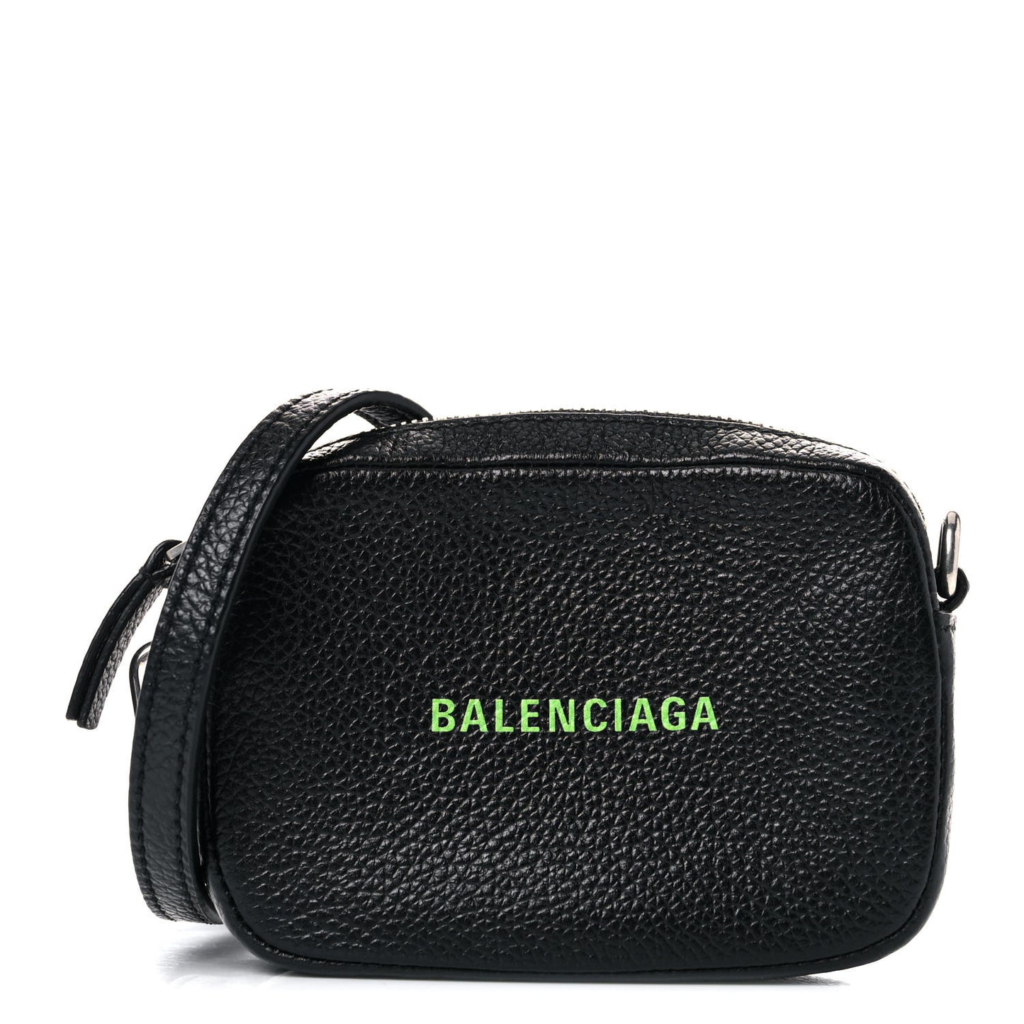 Grained Calfskin Logo Mini Cash Crossbody Pouch Black Fluo Green
