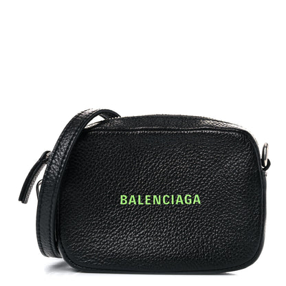 Balenciaga Grained Calfskin Logo Mini Cash Crossbody Pouch Black Fluo Green 1 of 9