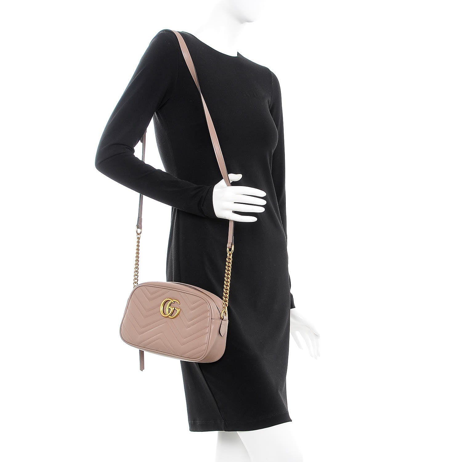 Gucci Calfskin Matelasse Small GG Marmont Chain Shoulder Bag Taupe 2 of 9