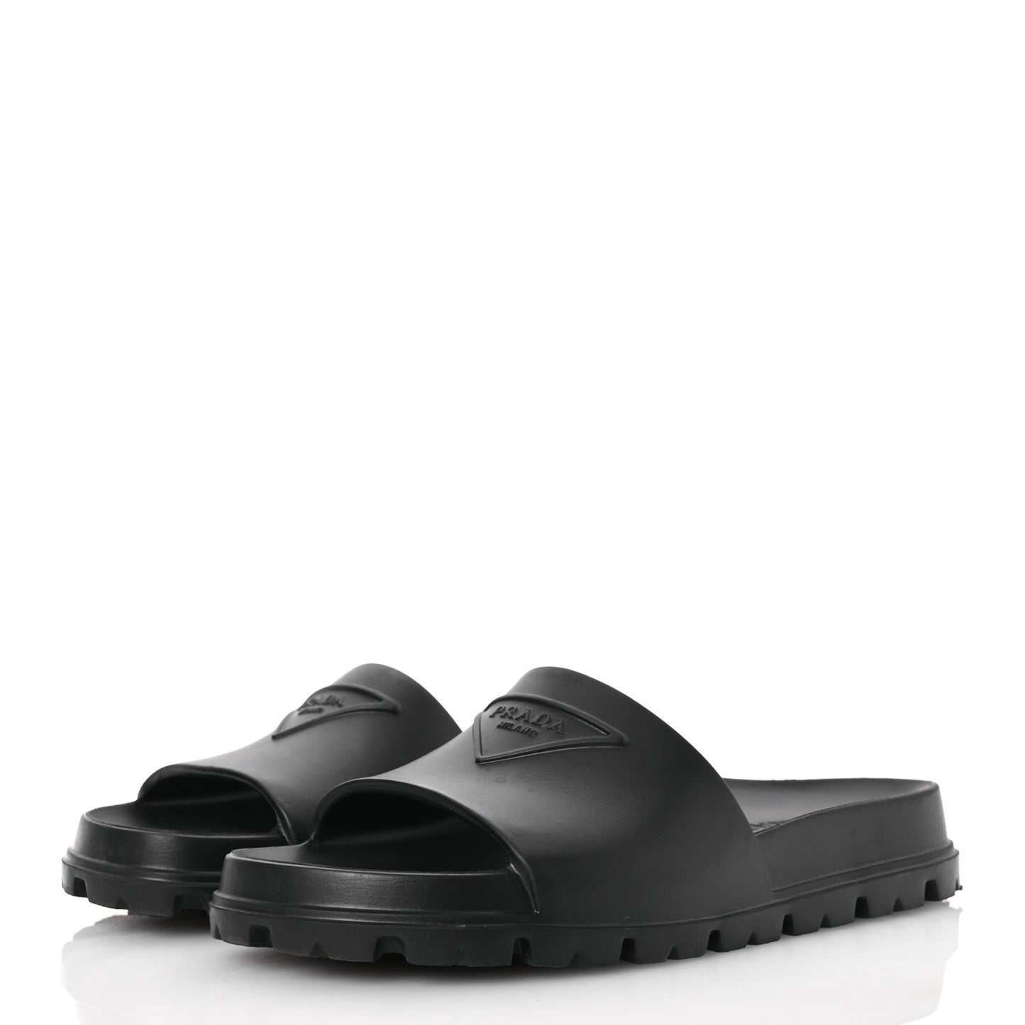 EVA Rubber Triangle Logo Embossed Womens Lug Sole 20mm Slide Sandals 38 Black