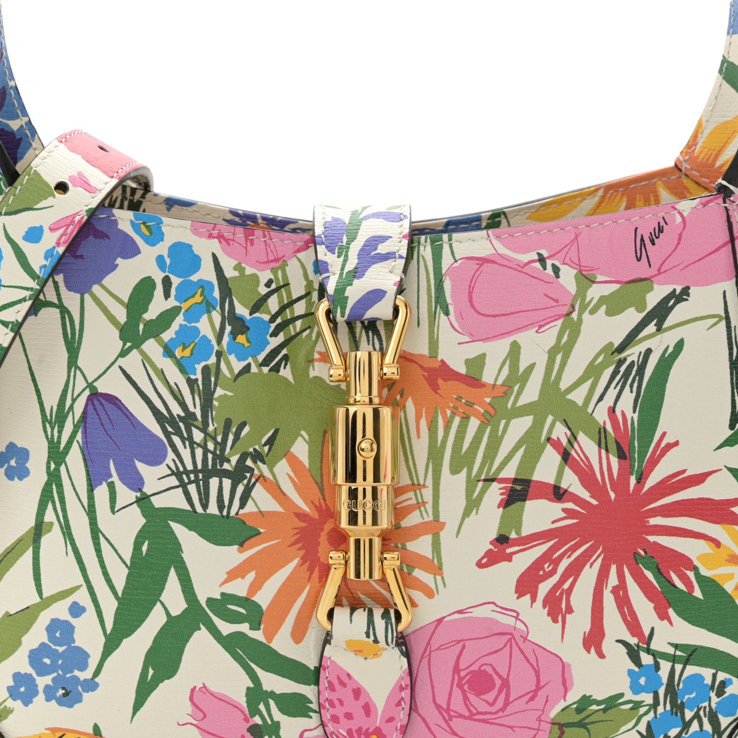 X KEN SCOTT New Shangai Calfskin Jardin D'Avril Floral Print Small Jackie 1961 Hobo Ivory Pink