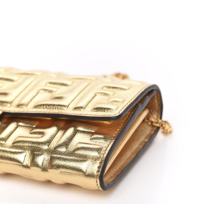 Fendi Vitello Catalan Mirror FF 1974 Embossed Continental Wallet on Chain Gold 8 of 9