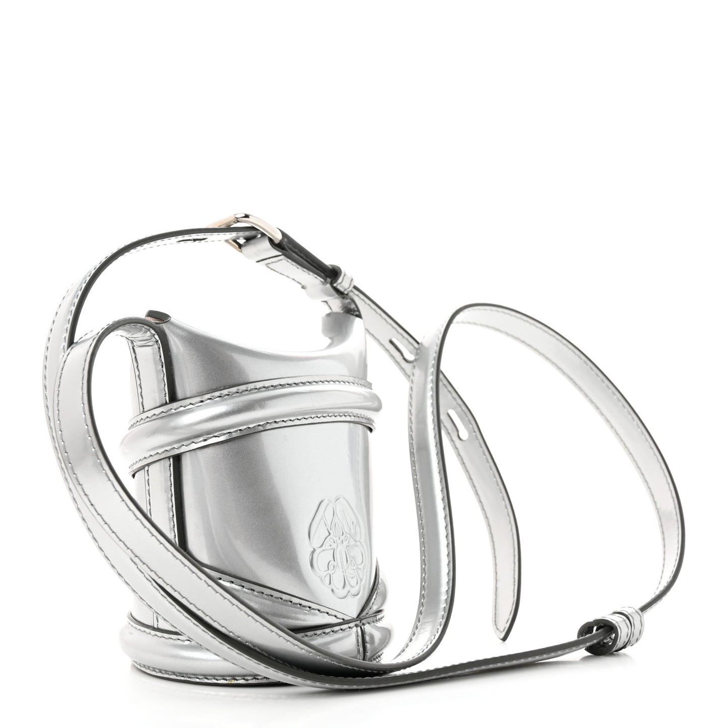 Metallic Calfskin The Curve Mini Shoulder Bag Silver
