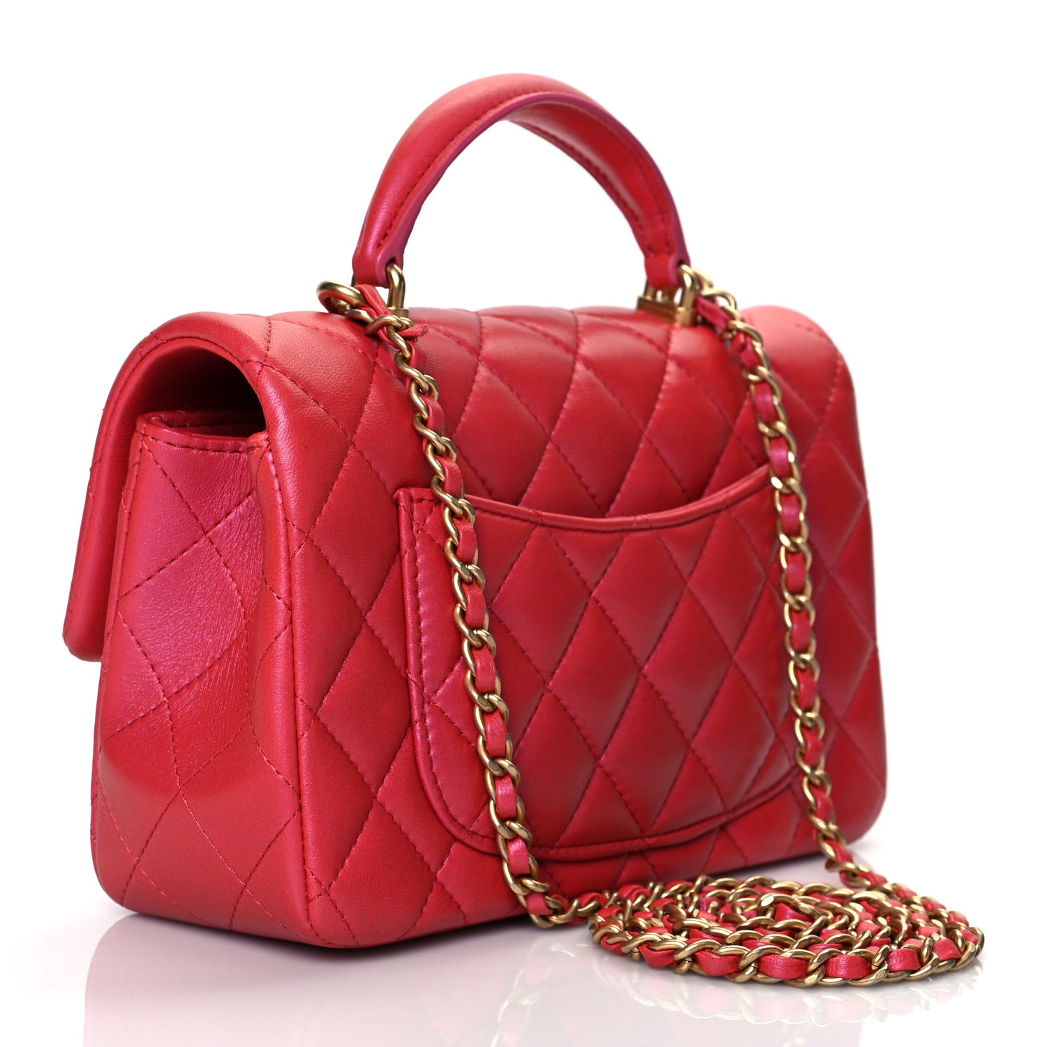 Chanel Iridescent Lambskin Quilted Mini Top Handle Rectangular Flap Red 3 of 11