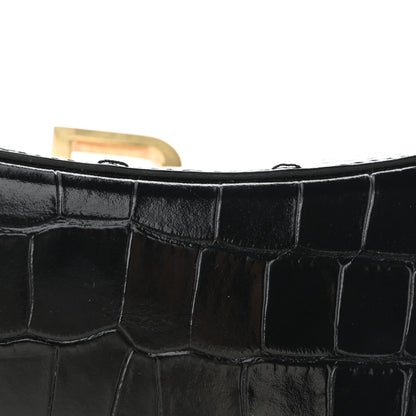 Balenciaga Shiny Calfskin Crocodile Embossed Hourglass Chain Bag Black 9 of 9