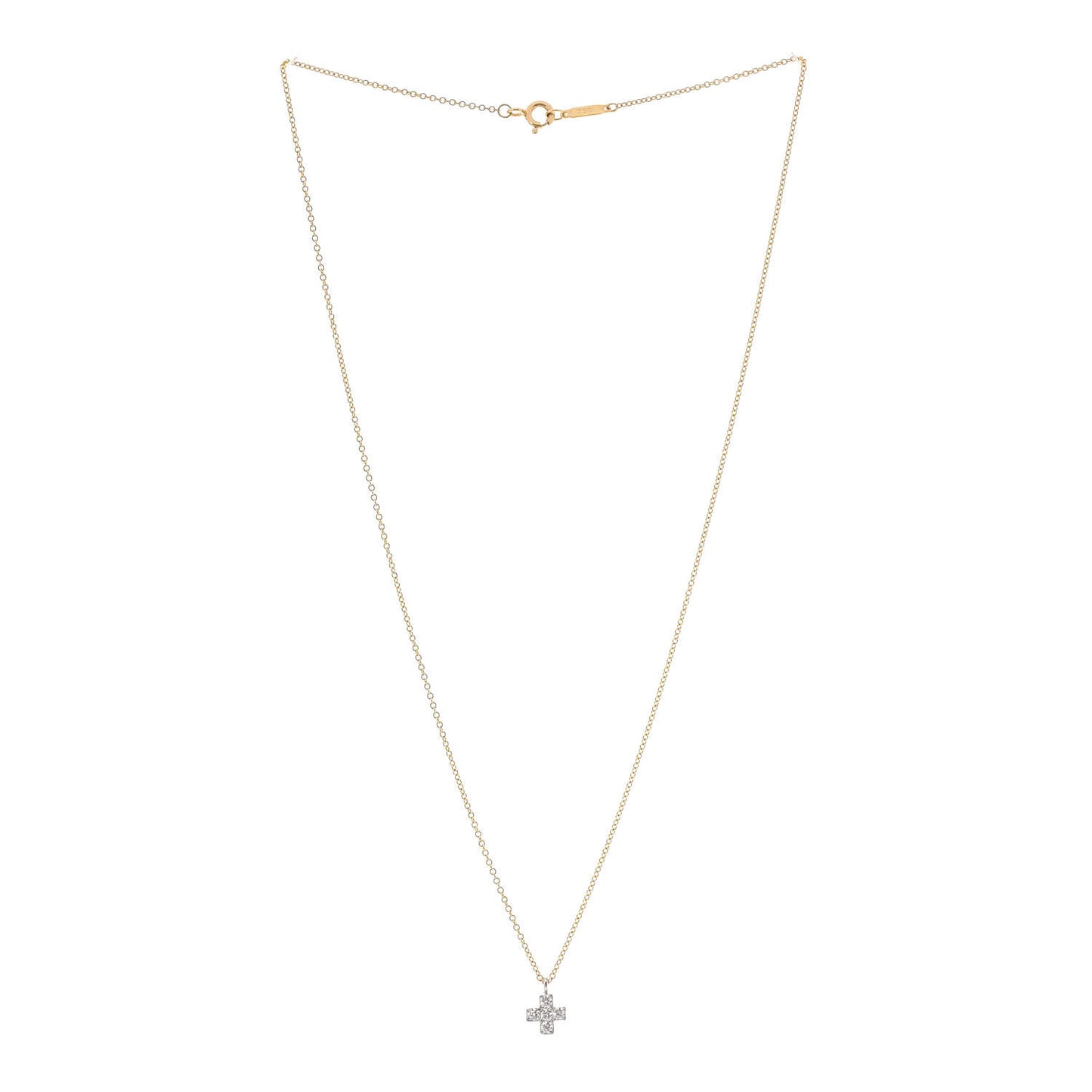 18K Yellow Gold Platinum Diamond Cruciform Cross Pendant Necklace