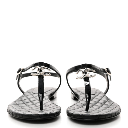 Chanel Patent CC Thong Sandals 35.5 Black 3 of 8