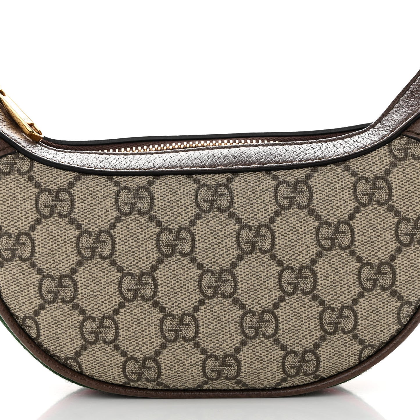 GG Supreme Monogram Textured Calfskin Web Mini Ophidia Half Moon Hobo Beige Ebony New Acero