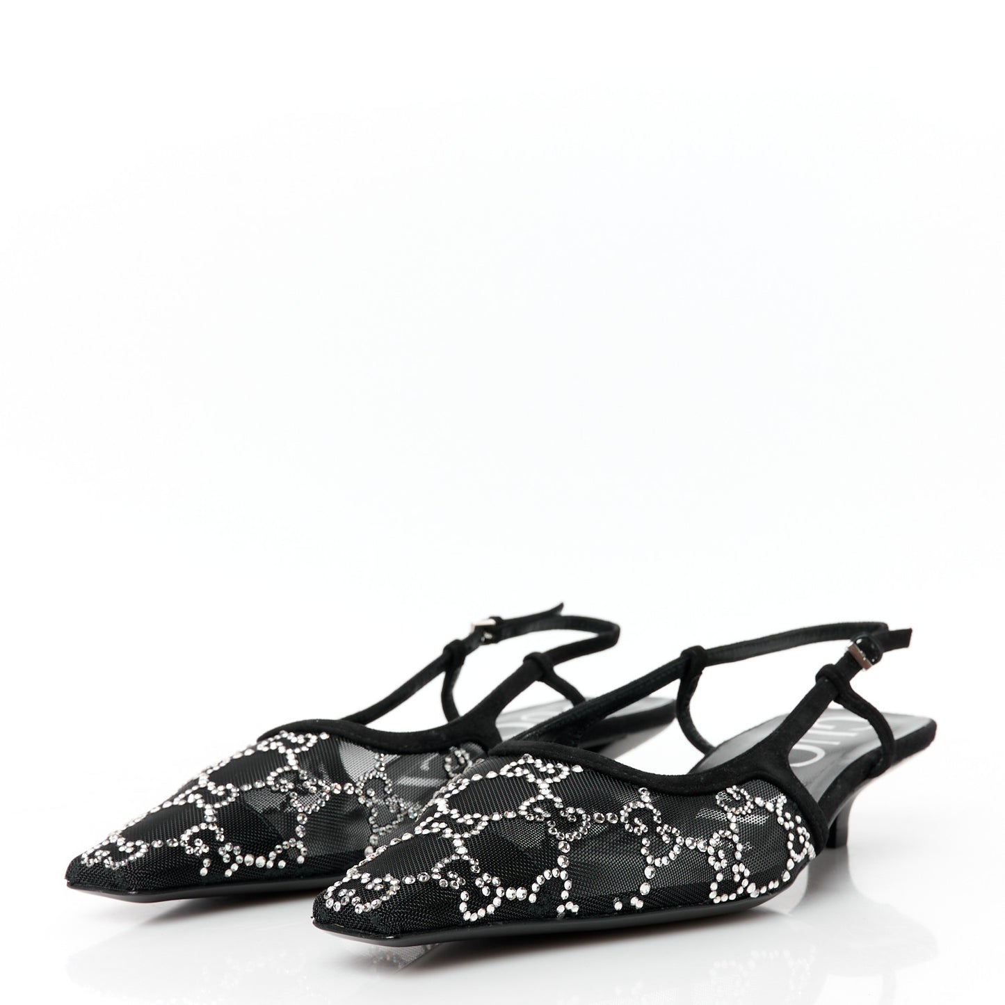 Tela Retino Kid Scamosciato Crystal GG Monogram Square G 35mm Slingback Pumps 35 Black