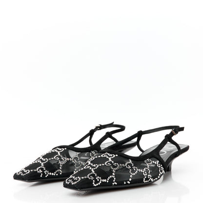 Gucci Tela Retino Kid Scamosciato Crystal GG Monogram Square G 35mm Slingback Pumps 35 Black 3 of 9