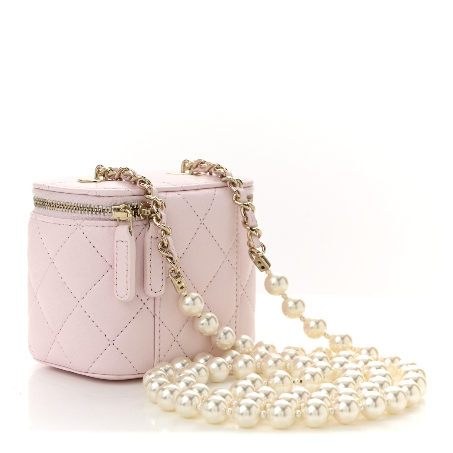 Chanel Lambskin Quilted Mini Vanity Case With Pearl Chain Light Pink 3 of 10