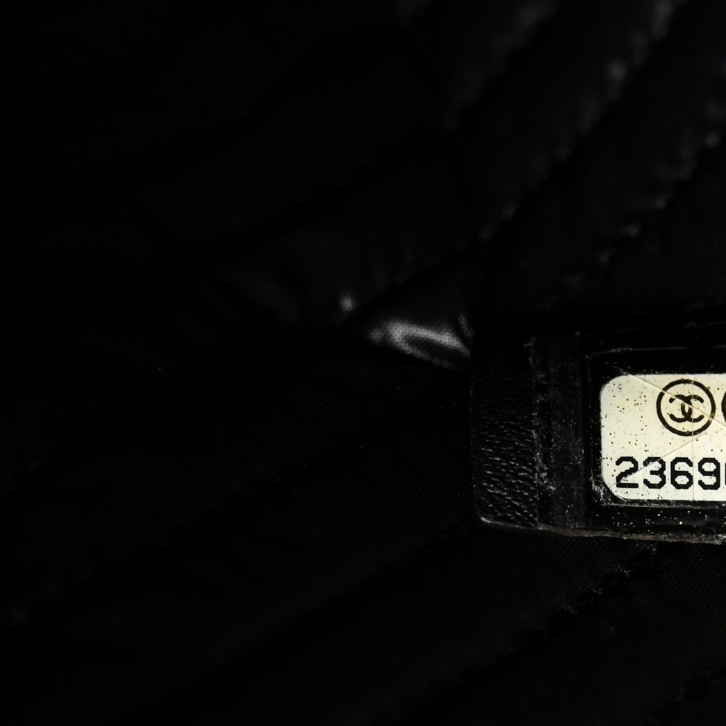 Calfskin Painted Chevron Embossed Large Boy Zip Pouch Black