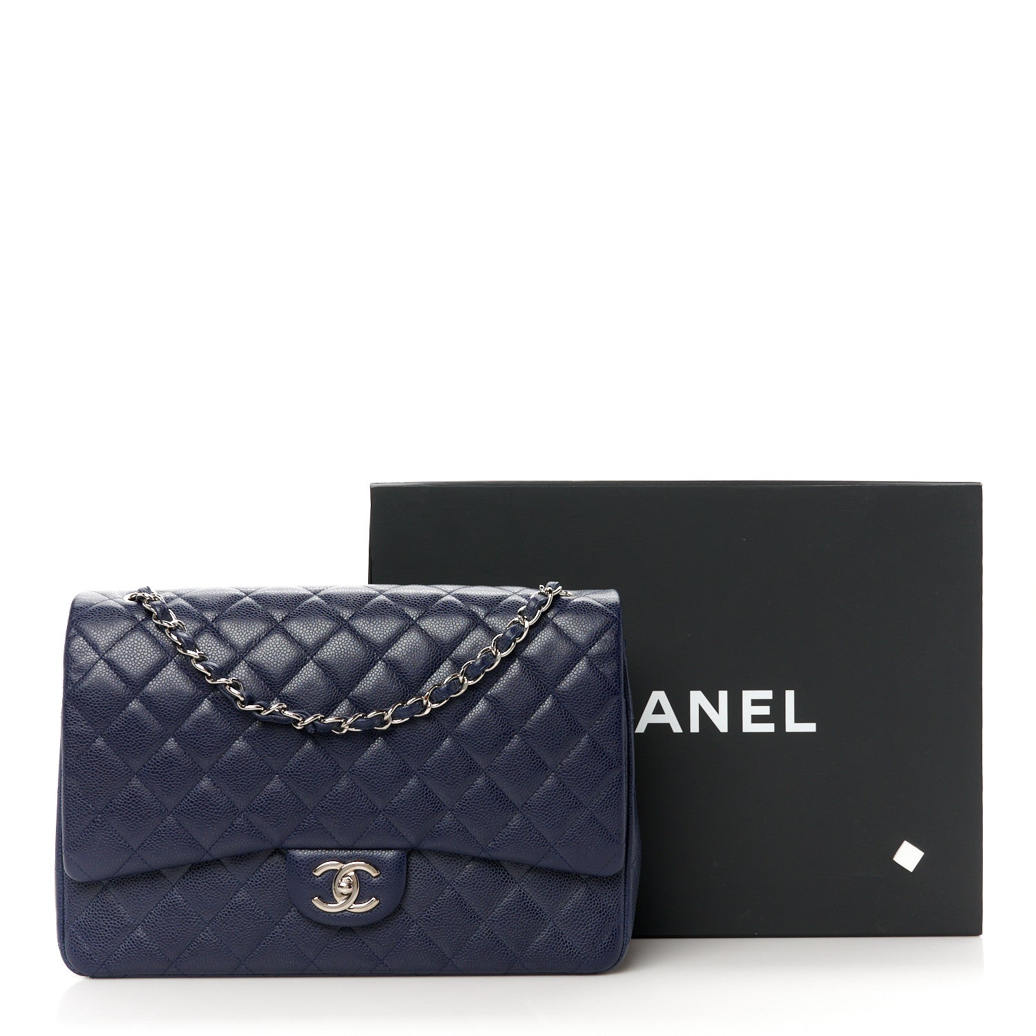 Chanel Caviar Quilted Maxi Double Flap Navy Blue 12 of 12