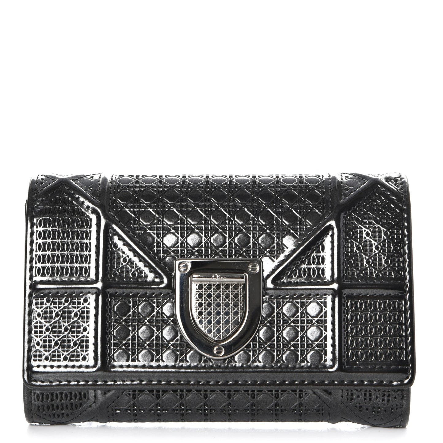 Metallic Patent Micro-Cannage Diorama Elancee Wallet Onyx Black
