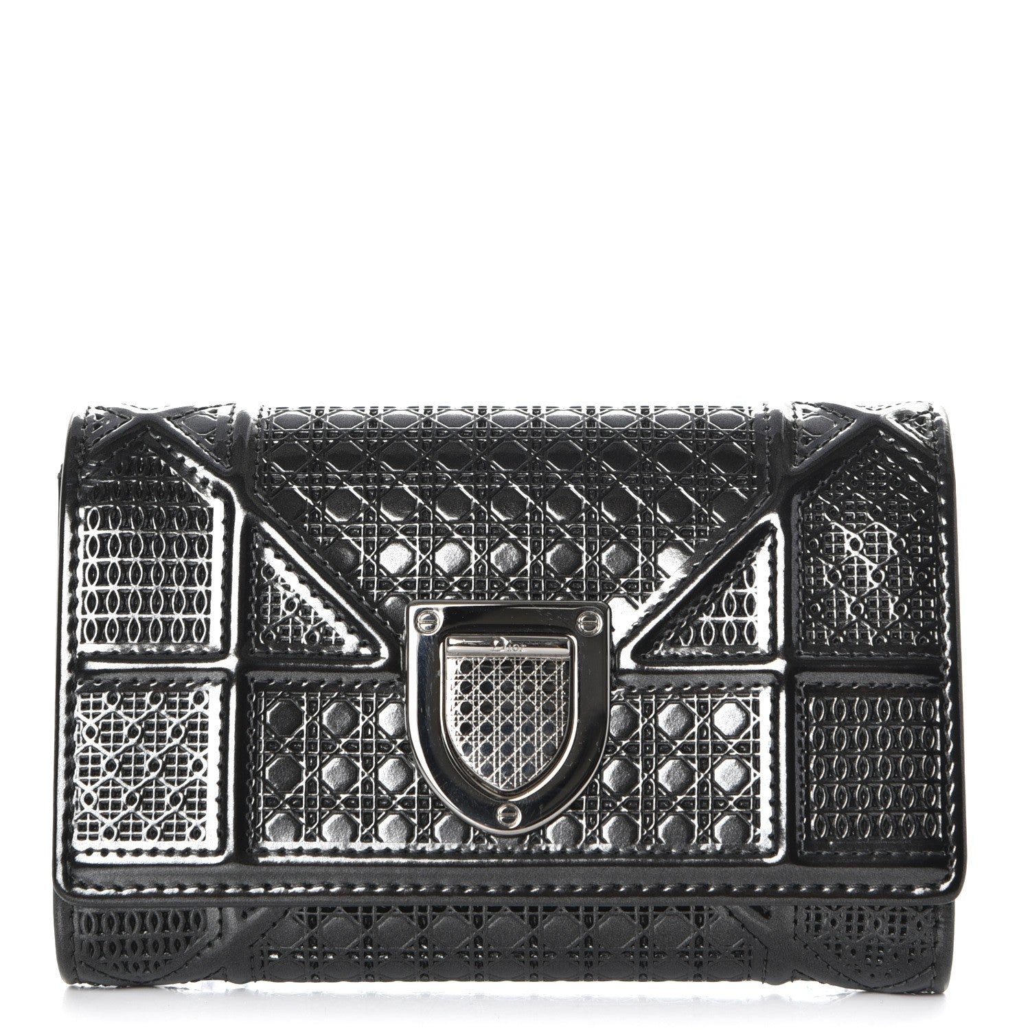 Christian Dior Metallic Patent Micro-Cannage Diorama Elancee Wallet Onyx Black 1 of 11